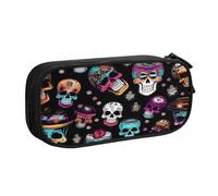 Trousse à crayons durable double couche avec fermeture éclair style sucre et crânes pour enfants pour fournitures de bureau.