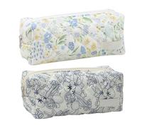 Trousse À Crayons Élée, Sac À Cosmétiques De Voyage, Sac De Rangement Portable, 2 Pièces, Blanc Bleu, À Imprimé Floral, 19 X 8 X 6 Cm, CHROMACRAFT