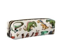 Trousse à crayons élégante en cuir avec imprimé dinosaures - Trousse à crayons portable - Design fin - Avec poche zippée dorée - Pour étudiant, bureau, collège, école, doré, One Size, Organiseur de