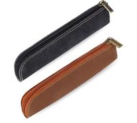Trousse à crayons en cuir, 2 pièces mince, portable petit plat doux avec fermeture éclair, trousse de maquillage simple, étui pour rouge à lèvres pour femmes et hommes, maison, bureau, voyage