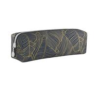 Trousse à Crayons en Cuir à Motif de Feuilles Tropicales dorées de Luxe, Sac à Crayons à Fermeture éclair Simple, Couleur 9, 21x5x5.5cm
