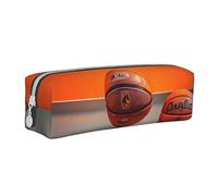 Trousse à crayons en cuir à rayures noires et blanches avec fermeture éclair, trousse à crayons tridimensionnelle avec grande capacité, durable, pratique, portable, Ballon de basket orange., Taille
