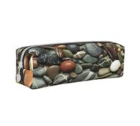 Trousse à crayons en cuir amusante pour hamburgers et tasses, papeterie, trousse de maquillage, sac de papeterie portable pour adolescentes, filles, adultes, Galet, Leather Pencil Case, Trousse de