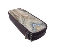 Trousse à crayons en cuir avec double fermeture éclair et rabat - Grande capacité - Onyx Stone - Bleu pâle