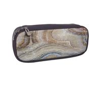 Trousse à crayons en cuir avec double fermeture éclair et rabat - Grande capacité - Onyx Stone - Bleu pâle