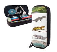 Trousse à crayons en cuir avec fermeture éclair - Différents types de lézard - Jolie trousse à crayons pour homme et femme - Noir - Taille unique - L, Noir , Taille unique, Taille L