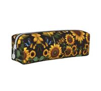 Trousse à crayons en cuir avec fermeture éclair en forme de carte du monde - Grande capacité - Durable - Pratique et portable, Motif tournesol et papillons, Taille unique