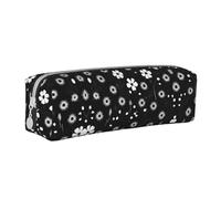 Trousse à crayons en cuir avec fermeture éclair en forme de corbeau noir sur une branche, grande capacité, durable, pratique, portable, Imprimé floral noir et blanc, Taille unique