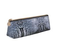 Trousse à crayons en cuir avec fermeture éclair - Grande capacité - Snow Falling in The Park, blanc, Taille unique, Trousse de maquillage