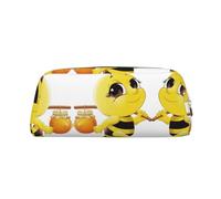 Trousse à crayons en cuir avec impression abeille volante élégante et pratique pour étudiants, parfaite pour le bureau et l'école, doré, Taille unique, Trousse de maquillage