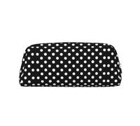 Trousse à crayons en cuir avec imprimé à pois noirs et blancs, élégante et pratique, idéale pour le bureau, l'école, Argenté., Taille unique, Trousse de maquillage