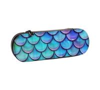 Trousse à crayons en cuir avec imprimé écailles de poisson bleu sarcelle sirène - Porte-stylo polyvalent en cuir pour voyage, usage quotidien
