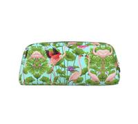 Trousse à crayons en cuir avec imprimé flamant rose et fleurs d'amour élégante et pratique pour les étudiants, parfaite pour le bureau et l'école, Argenté., Taille unique, Trousse de maquillage