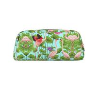 Trousse à crayons en cuir avec imprimé flamant rose et fleurs d'amour élégante et pratique pour les étudiants, parfaite pour le bureau et l'école, doré, Taille unique, Trousse de maquillage