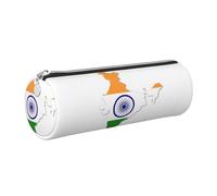 Trousse à crayons en cuir avec motif carte de l'Inde - Respectueux de l'environnement - Fermeture éclair lisse - Grande capacité, Argenté., Taille unique, Porte-cartes