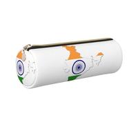 Trousse à crayons en cuir avec motif carte de l'Inde - Respectueux de l'environnement - Fermeture éclair lisse - Grande capacité, doré, Taille unique, Porte-cartes