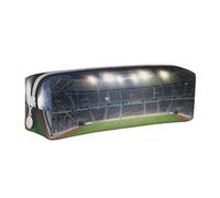Trousse à crayons en cuir avec motif de champ de football Satdium - Pour hommes, femmes, adolescents, étudiants, blanc, Taille unique, Cartable