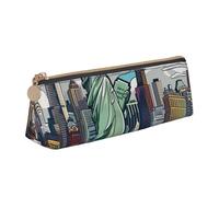 Trousse à crayons en cuir avec motif de dessin animé mignon New York American Art imprimé triangle trousse à crayons bureau grande trousse à crayons pour hommes, femmes, adolescents et étudiants,