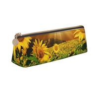 Trousse à crayons en cuir avec motif de tournesols sous nuages avec poche zippée métallique pour étudiant, bureau, collège, école, blanc, Taille unique, Ensemble cartable