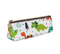 Trousse à crayons en cuir avec motif dinosaure coloré avec poche zippée métallique pour étudiant, bureau, collège, école, blanc, Taille unique, Ensemble cartable