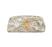 Trousse à crayons en cuir avec motif étoile de mer, coquillages, plage de sable, trousse élégante et pratique pour les étudiants, parfaite pour le bureau, l'école, Argenté., Taille unique, Trousse de