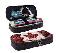 Trousse à crayons en cuir avec motif fleurs de cerisier aquarelle pour filles et garçons, adolescents, femmes et hommes, Feuille d'érable du Canada, Taille unique, Trousse de maquillage