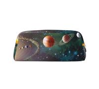 Trousse à crayons en cuir avec motif planète et espace - Spacieuse et élégante - Fermeture éclair - Pour le bureau