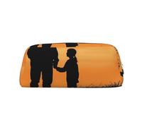 Trousse à crayons en cuir avec motif silhouette de fête des pères, trousse de maquillage avec fermeture éclair, Argenté., Taille unique, Mode