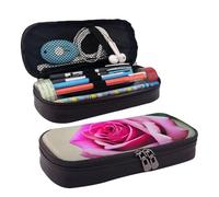 Trousse à crayons en cuir de grande capacité avec compartiments double fermeture éclair blanche aquarelle florale rose organisateur pour homme femme porte-crayons pour bureau travail cadeau noir, Noir