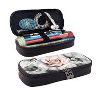 Trousse à crayons en cuir de grande capacité avec compartiments double fermeture éclair blanche aquarelle florale rose organisateur pour homme femme porte-crayons pour bureau travail cadeau noir, Noir