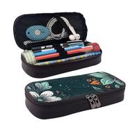 Trousse à crayons en cuir de grande capacité avec compartiments double fermeture éclair fantaisie bohème fleurs abstraites organisateur pour homme femme porte-crayons pour bureau travail cadeau noir,