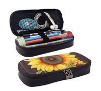 Trousse à crayons en cuir de grande capacité avec compartiments - Double fermeture éclair « You Are My Sunshine » - Boîte à crayons pour homme et femme - Cadeau de travail - Noir, Noir , Taille unique