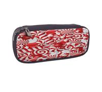 Trousse à crayons en cuir de grande capacité avec double fermeture éclair et rabat sur le dessus Motif canne à sucre d'orge