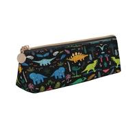 Trousse à crayons en cuir de grande capacité avec fermeture éclair Motif feuille de palmier dinosaure, blanc, Taille unique, Trousse de maquillage