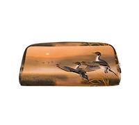 Trousse à crayons en cuir de grande capacité avec motif loup et lune - Trousse de maquillage portable pour adolescentes, filles et adultes, Peinture à l'huile Canard, Pencil Bag, Trousse de beauté