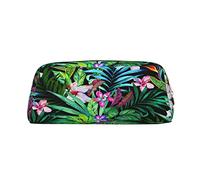 Trousse à crayons en cuir de grande capacité - Motif tournesol d'été - Trousse de maquillage portable pour adolescents et filles, Feuilles tropicales colorées., Pencil Bag, Trousse de beauté