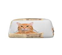Trousse à crayons en cuir de grande capacité pour lecture, journal, chaton, papeterie, trousse de maquillage, sac de papeterie portable pour adolescentes, filles et adultes, Chaton en train de lire un
