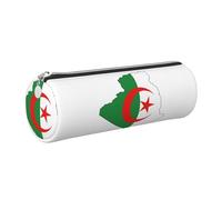 Trousse à crayons en cuir écologique avec motif carte du drapeau de l'Algérie, fermeture éclair lisse, grande capacité, Argenté., Taille unique, Porte-cartes
