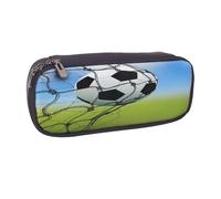 Trousse à crayons en cuir grande capacité avec fermeture éclair et rabat sur le dessus Motif réseau de football