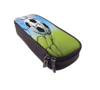 Trousse à crayons en cuir grande capacité avec fermeture éclair et rabat sur le dessus Motif réseau de football