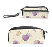 Trousse à crayons en cuir imperméable avec motif feuilles rouges - Trousse de maquillage esthétique et polyvalente - Grande trousse de maquillage pour bureau, papeterie, voyage, Gâteau et cerise, 20