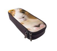 Trousse à crayons en cuir imprimé avec motif cochon d'Inde mignon portant un chapeau - Organiseur multifonction pour l'école, le bureau et les voyages, Cochon d'Inde mignon portant des fleurs, Taille