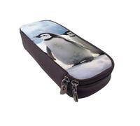 Trousse à crayons en cuir imprimé avec motif cochon d'Inde mignon portant un chapeau - Organiseur multifonction pour l'école, le bureau et les voyages, Jeunes pingouins avec neige, Taille unique