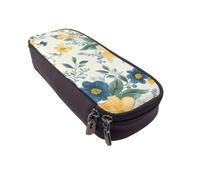 Trousse à crayons en cuir imprimé avec motif cochon d'Inde mignon portant un chapeau - Organiseur multifonction pour l'école, le bureau et les voyages, Motif floral bleu et jaune, Taille unique