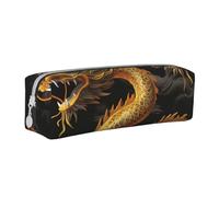 Trousse à crayons en cuir imprimé dragon jaune fond noir simple trousse à crayons bureau grande trousse à crayons boîte à crayons pour hommes, femmes, adolescents et étudiants, blanc, Taille unique,