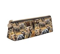 Trousse à crayons en cuir lisse avec fermeture éclair Motif éléphant d'Afrique Grande capacité