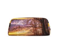 Trousse à crayons en cuir Lonely Bench avec impression coucher de soleil - Spacieuse et élégante - Fermeture éclair - Pour le bureau