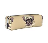 Trousse à crayons en cuir noir avec fermeture éclair et motif papillons dorés et blancs, trousse à crayons tridimensionnelle avec grande capacité, durable, pratique, portable, Chiots carlin drôles de