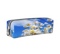 Trousse à crayons en cuir pour Halloween, motif chauve-souris, trousse de maquillage, trousse de papeterie portable pour adolescentes, filles, adultes, Marguerite parfumée, Leather Pencil Case,