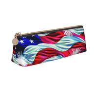 Trousse à crayons en cuir PVC avec fermeture éclair et fond en bois coloré arc-en-ciel, Drapeau américain patriotique du 4 juillet, Taille unique, Cartable